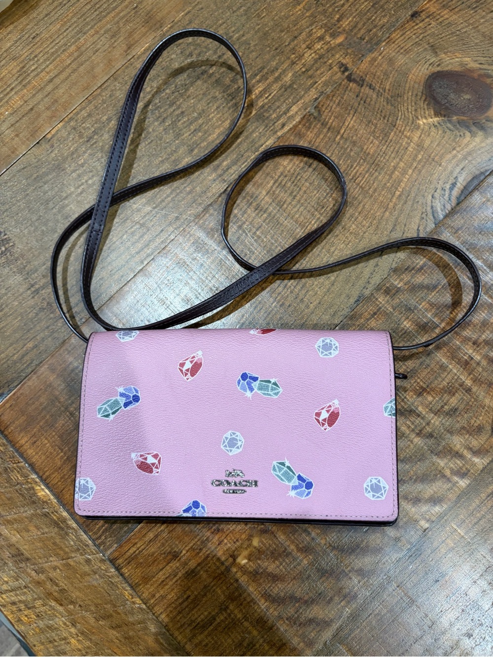 Coach X Disney Pink Gem-Print Happy Crossbody